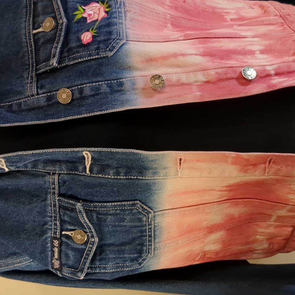VINTAGE Route 66 Original Clothing Co. Girl's jean jacket with pink embr… - Picture 11 of 14